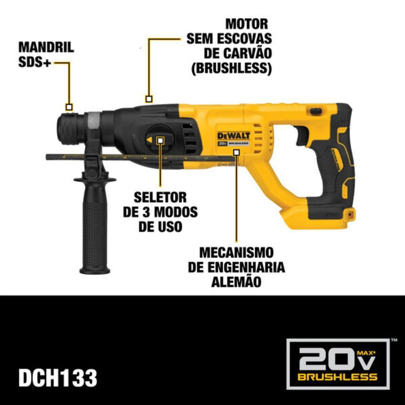 COMBO MARTELETE PERFURADOR/ROMPEDOR SDS PLUS 1" (26 mm) E PARAFUSADEIRA DE IMPACTO 1/4* (6,35 mm) 20V MAX* LI-ION BRUSHLESS 1 BATERIA 2AH E 1 BATERIA SAH CARREGADOR BIVOLT E MALETA TSTAK